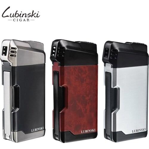 LUBINSKI Cigar Cigarette Tobacco Lighter Single Torch Jet Flame Refillable With Punch Smoking Tool Accessories Portable