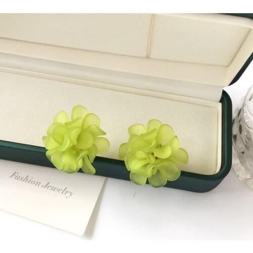 Girls Cute Resin Beautiful Clip on Statement Earrings Fairy Flowers Stereoscopic Korean Earrings