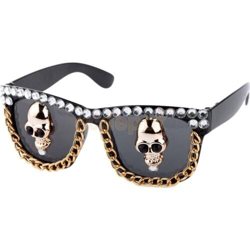 Punk Style Fashion Glasses Fancy Dress Costume Party Crystal Chain Skull Bone Skeleton Sunglasses Gift