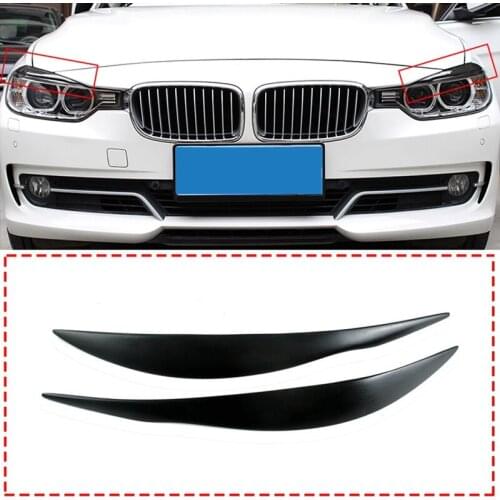 Black Headlight Eyelids Head Light Lamp Eyebrow Cover Trim For-BMW 3 Series F30 F35 320I 320Li 325Li 328I 2013-2017