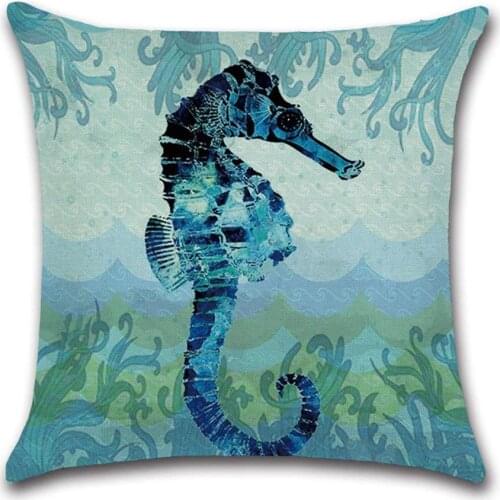 Sea Turtle Printed Cotton Linen pillow case Cushion Cover Marine Ocean Sea Horse Home Decor Pillowcase Octopus Sofa Pillow cover