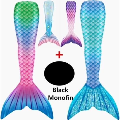 NEW!2020 Little Mermaid Tails With Black Monofin Swimwear for Kids Adults summer Dress swimmable Suit Mermaid Costume