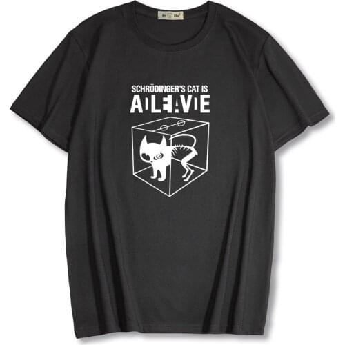 2021 Summer New 100% Cotton Mens T-shirt Schrödingers cat Printing Short Sleeve Man T shirt Tops Causal O-neck T-shirt