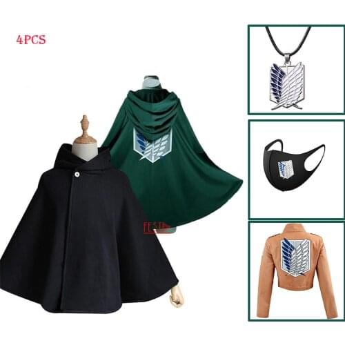 Attack on Titan Anime Cloak Jacket Shingeki No Kyojin Cosplay Scouting Legion Wings of Liberty Levi Hange Necklace Outfit Cape