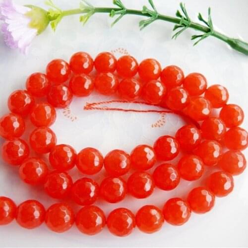 Orange red natural stone dyed jades chalcedony faceted round loose beads 4mm 6mm 8mm 10mm 12mm diy jewelry making 15inch GE394