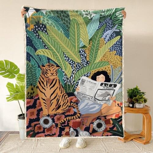 Tiger Girl 3D Print Symbol Plush Throw Blanket Sherpa Fleece Bedspread Blanket Vintage Bedding Square Picnic Wool Soft Blanket