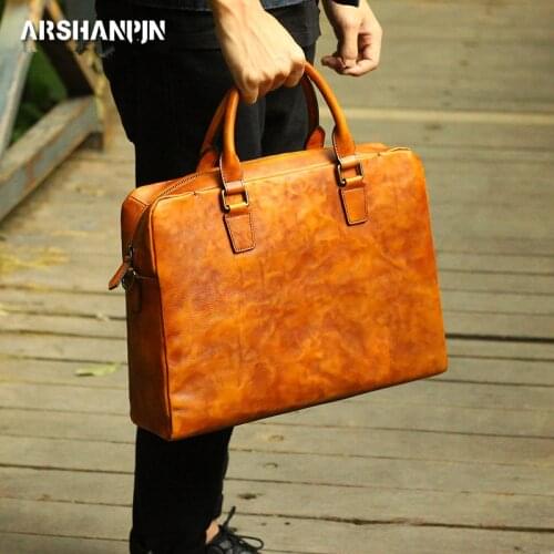 Genuine Leather Retro Men Briefcase Mens New Leather Notebook Bag Male Handbag Handmade Cross Mens Laptop Bags Simple Original