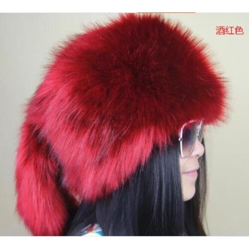 Fox fur hat fur flat Women wool FAUX hat winter WARM hat multicolor hat with tails