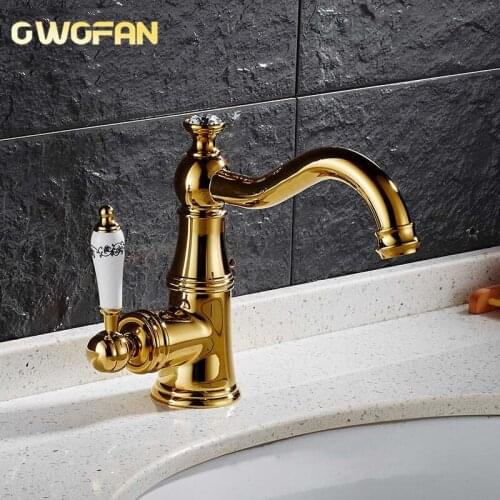 Basin Faucets Modern Gold Deck Mounted Bathroom Mixer Faucets Brass Finish With Diamond High Bathroom Sink Faucet S79-358