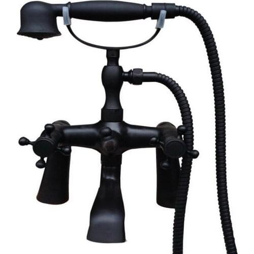 Black Oil Rubbed Bronze Bath Clawfoot Tub Mixer Tap Faucet Hand Shower Double Cross Handles Deck Mounted mtf702