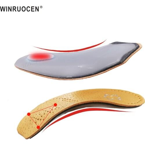 WINRUOCEN 3/4 Length High Quality Leather Arch Support Orthotic Insoles Flat Foot Orthopedic Insert Pad Plantar Fasciitis Insole