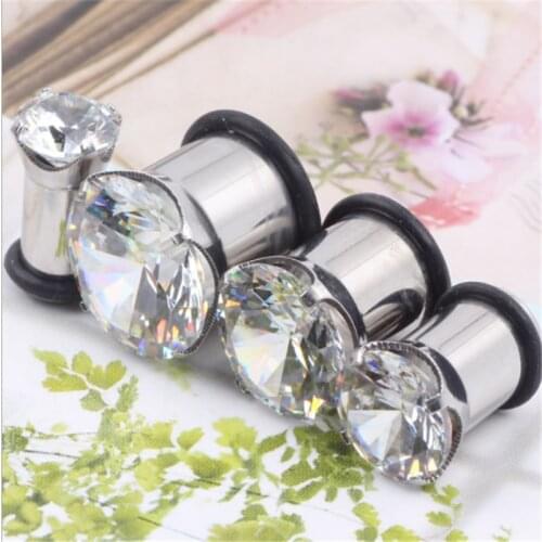1PCS New Arrival Stainless Steel Ear Gauge And Plug Crystal Women Men Flesh Tunnel Expansion Body Piercing Jewelry