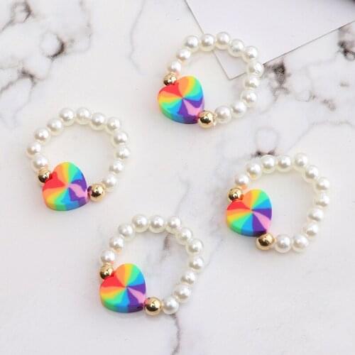 Fashion Beaded Pearl Rings Cute Heart Flower Butterfly Rings for Women Minimalist Colorful Beads Geometric Fine Rings 2021 New