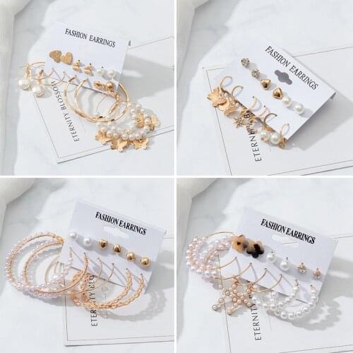 Korean Fashion Imitation Pearl Big Round Ring Pendant Earring For Women Statement Gold Color Stud Earring New Trend Jewelry Gift