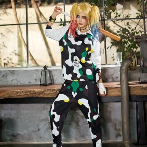 Women Hight Street Hip Hop Two Piece Set Top and Pants Novelty Camouflage Printed Hooded Tops+Elastic Waist Pants Jazz Dance