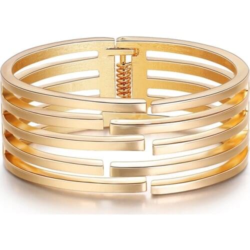 2021 New Punk Gold Color Cuff Bracelets for Women Multilayer Geometry Hollow out Bracelet Men Couple Party Gifts