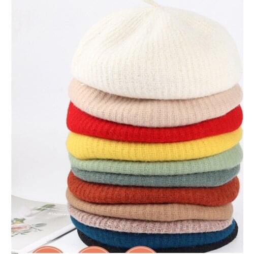 VISROVER 2020 12 Colorway New Winter Plain Beret Cashmere Real Wool Solid Color Berets Hat Woman Stripe Hat Cap Gift Wholesale