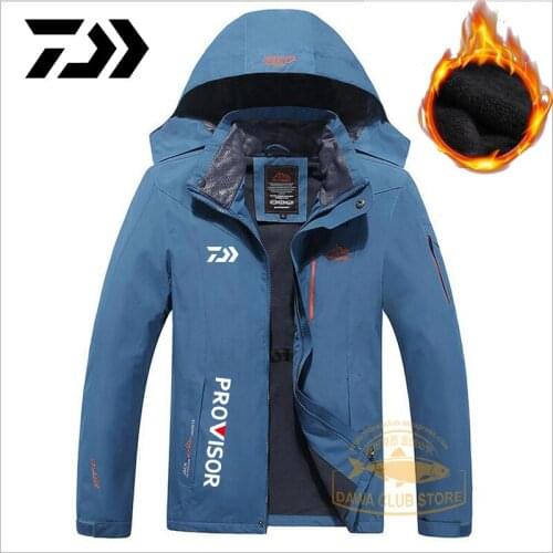Daiwa Winter Mens Tactical Jackets Outdoor Sports Hooded Coat Skiing Hiking Camping Fishing Jacket Zipper Pockets Outerwear 8XL
