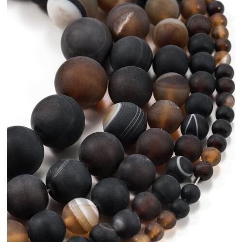 1strand/lot 4 6 8 10 12mm Matte Coffe Strips Agates Beads Stone Round Loose Bead For Bracelet Jewelry Makings Supplies Wholesale