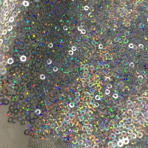 1Y/Lot 3MM colorful silver laser sequins mesh dress costume sequins embroidered sequins fabric DIY Sewing Clothes