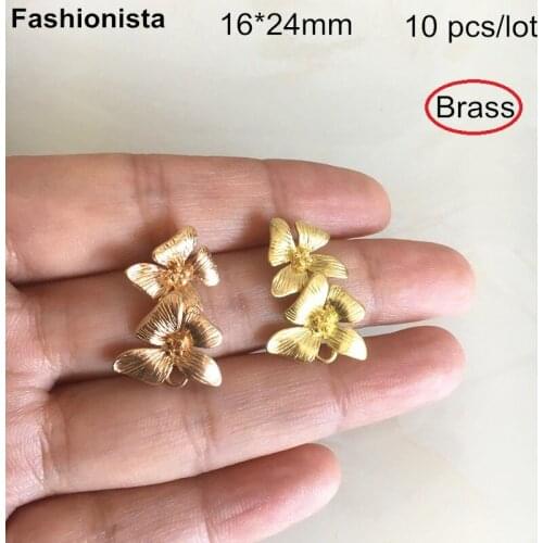 10 pcs -16*24mm Double Flowers Charms,Brass Casted Flower Charms For Earrings DIY,Detachable Brass Flowers,Gold-color -HY