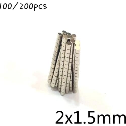 100/200Pcs Round Disc Magnet Super Strong Small Round Rare Earth Ndfeb Neodymium Magnet Disc 2x1.5mmMM