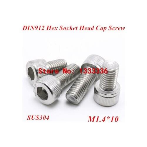 100pcs M1.4*10 Hex socket head cap screw, DIN912 304 stainless steel Hexagon Allen cylinder bolt, cup screws