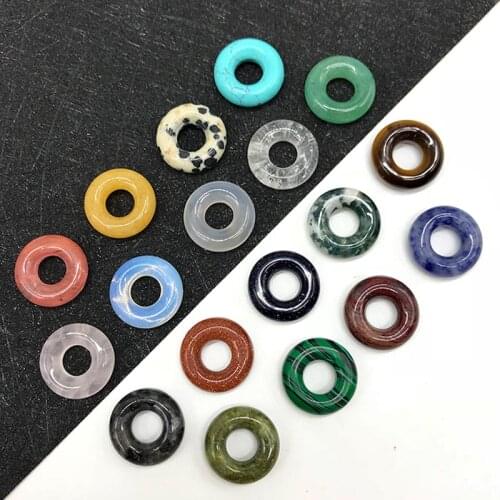 2Pcs/Pack 15mm Natural Semi-precious Stone Necklace Pendants Large Hole Bagels Peace Buckle 18 Colors For Your Choice Hole 5mm