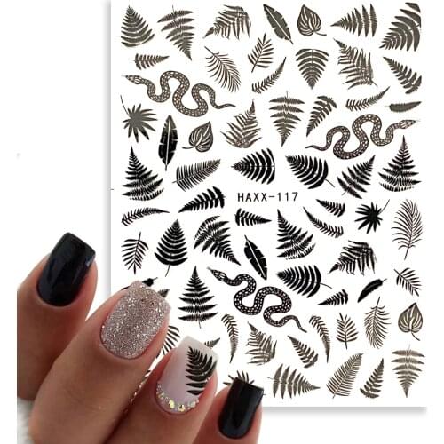 1pcs black/white/gold snake Leaf Design 3D Stickers Decals summer style Manicuring Foil Geometric Slider Nail Art Adhesive Decor