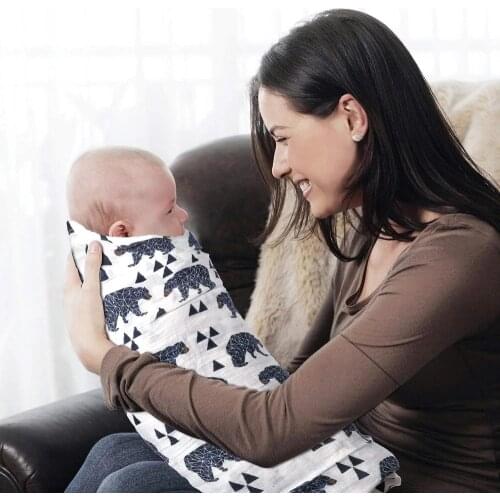 70% Bamboo Fiber + 30% Cotton Muslin Blanket Black Bear Soft Swaddle Wrap For Newborn Baby Blankets Bath Towel