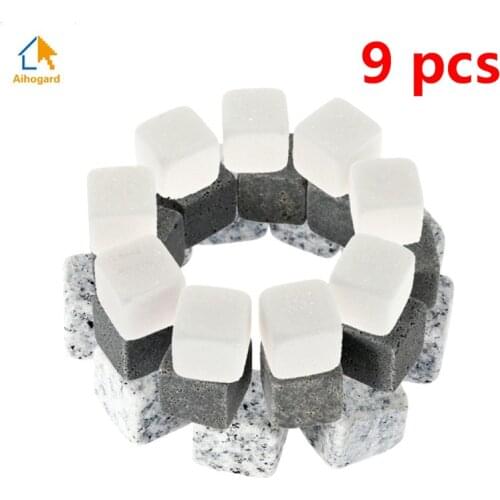9pcs/set Natural Whiskey Stones Sipping Ice Cube Whisky Stone Whisky Rock Cooler Wedding Gift Favor Christmas Bar tools