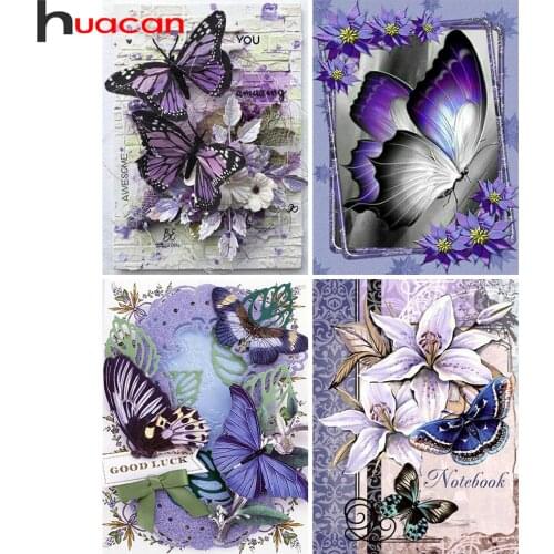 Huacan Full Square/round Diamond Painting Butterfly Mosaic Animal Embroidery Cross Stitch Flower Wall Decor