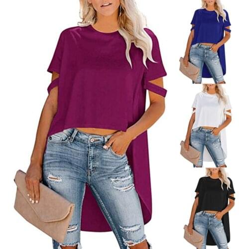 Asymmetrical Tunic Tops Womens Blouse Summer Chemise 2020 Pleated Short Sleeve Shirt Female Swallowtail Blusas Oversized