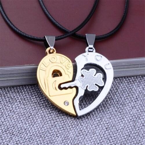 Fashion Stainless Steel Heart Lock Key Paired Pendants Necklace Men Leather Rope Chain Choker Women Couple Jewelry New Year Gift