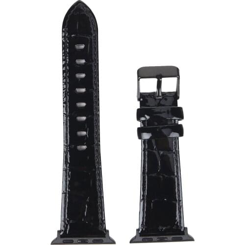 Black Bamboo crocodile pattern Leather Band for Apple iWatch 42MM 38MM 44MM 40MM 6 SE 5 4 3 2 1 Stainless steel color buckle
