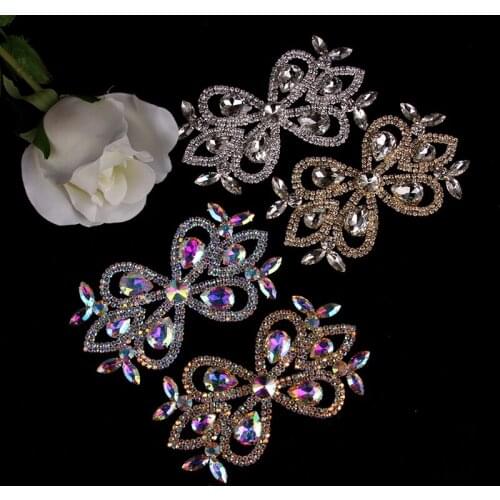 Flower Crystal Rhinestone Applique for Wedding Dresses Costumes 11.5 x 6.5 cm Sew on DIY Crafts Silver Gold Flatback Cusack