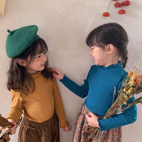 MILANCEL 2021 Autumn Kids Clothes Lace Collar Blouse Tight Girls Tees Long Sleeve T-shirt Korean Children Clothing