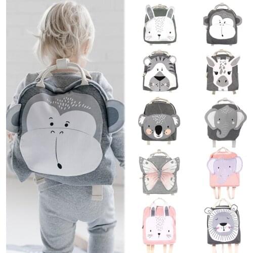 Kids Backpack Canvas Mini Bag New Brand Kindergarten Cartoon Animal Casual School Bag Boys Girls Lovely Vacation 2-10 Years Old