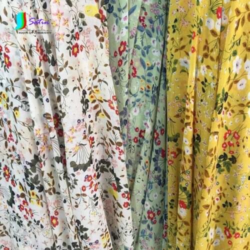 Breathable Softly Yellow,White,Green Background Summer Long Skirt Sew Decoration Material Printed Floral Chiffon Fabric S0206L