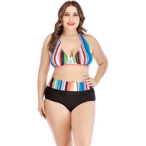 Bulky Bikini Swimsuits Push Up Plus Size Chubby Women Bathing Suit Womens Swimwear High Waisted Brazilian Striped Bikinis Mujer