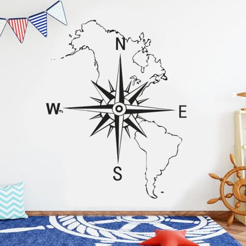 Map Mundi Compass Nautical Home Decor Art Wall Stickers Vinilos Infantiles Waterproof for Kids Rooms Bedroom Living Room ZC08