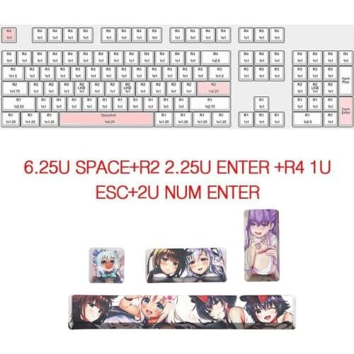 4Pcs Japanese Anime PBT Space Keycaps Ahegao 6.25U ESC Spacebar Keyboard 87HE