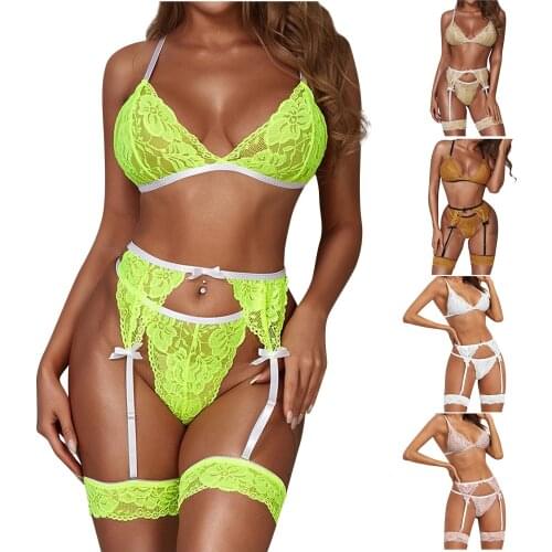 3pcs Sexy Lace Erotic Lingerie Set For Women Xmas Gift Ladies Intimates Underwear Bra Panties Set G-string Garter трусы женские