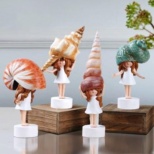 Creative Conch girl Decoration Cute girl Home bedroom room accessories gift Modern home accessories Resin vintage