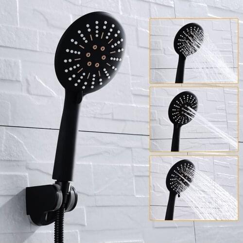 3 Setting Water Saving Multi-Function Bathroom Hand Held Shower Head Black with Shower Hose and Adjustable Bracket Wall Mount