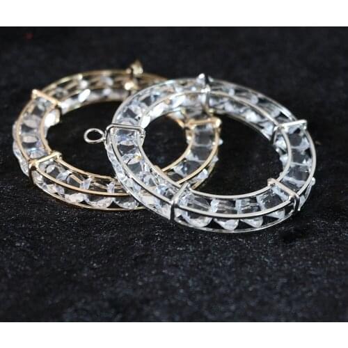 Fashion rhinestone beads crystal pendants copper/silver-color plated arc circle cage 30mm 50mm diy jewelry 2/pcs B890
