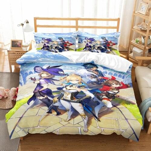 Cartoon Bedding Set Genshin Impact Game Kids 3d Duvet Cover Set Comforter Bed Linen For Children Boy Decor Bedclothes