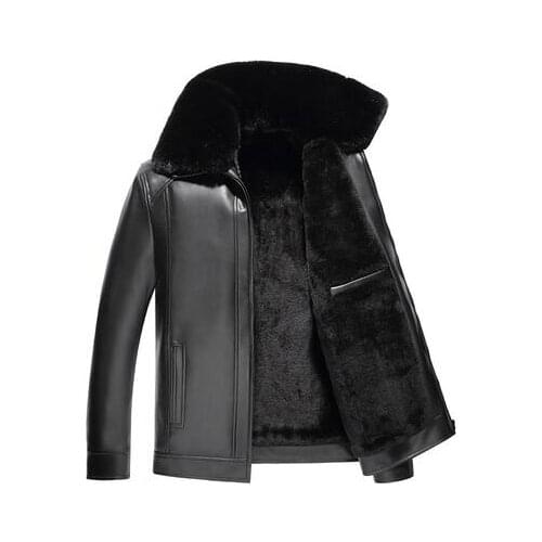 Mens leather jacket motorcycle coat middle aged men jackets plus velvet thicken clothes jaqueta de couro fashion big fur collar