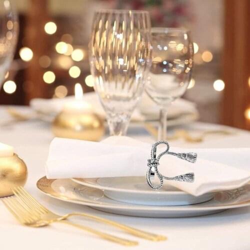 Bowknot Silver Leaf Napkin Rings Set of 6 Napkin Holder Ring for Birthday Party Festival Wedding Table Decoration