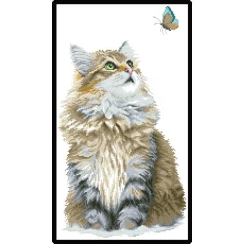 Cat and Butterfly Pattern Cross Stitch Kits Printed Count Embroidery Needlework Sets 14CT 11CT Diy Handmade Home Decor Paintings